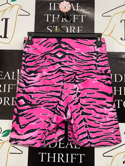 EXOTICA |S| WAIST 26| A21| PINK AND BLACK TIGER STRIPE HIGH-WAISTED ATHLETIC BIKER SHORTS