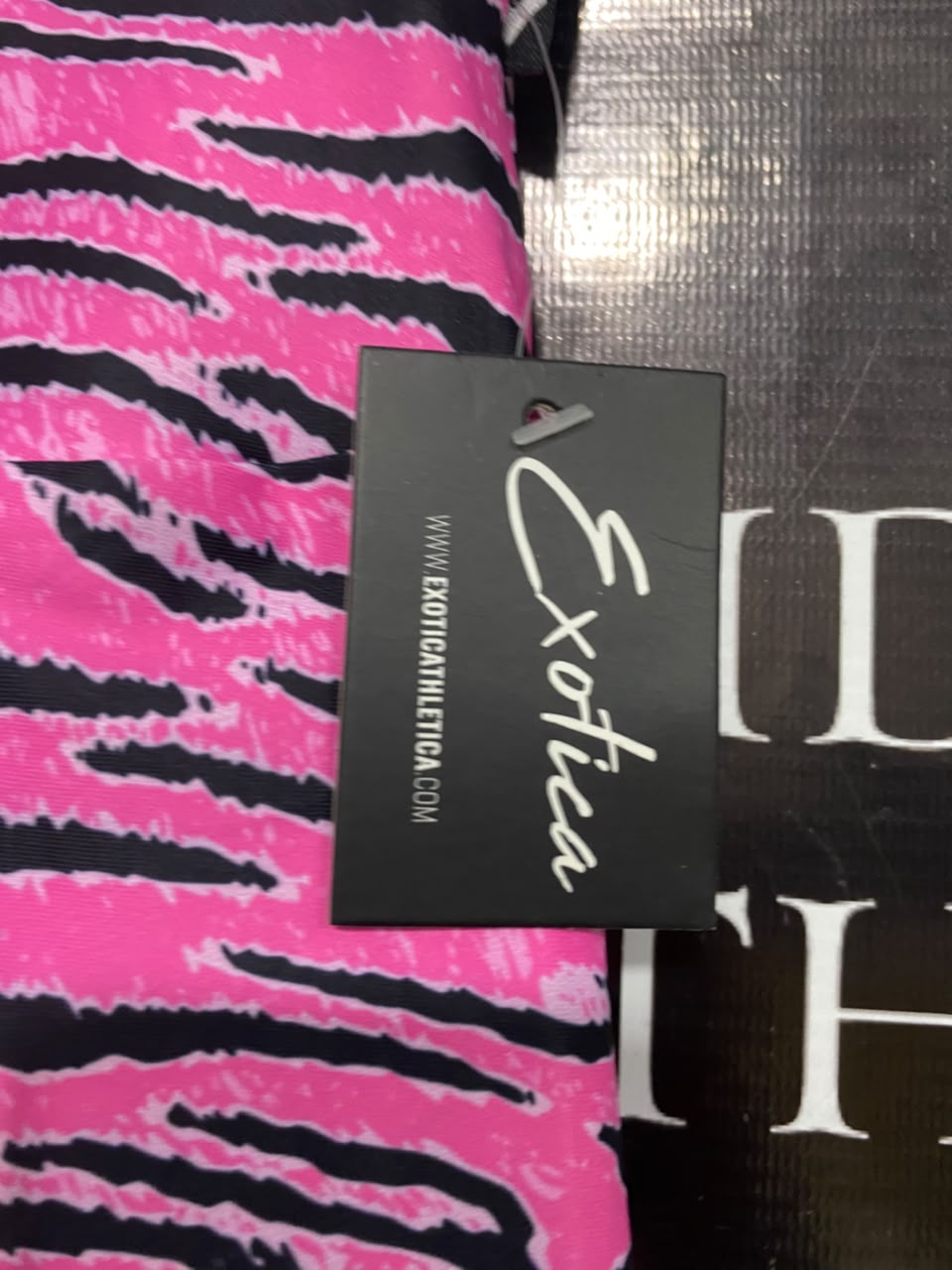 EXOTICA |S| WAIST 26| A21| PINK AND BLACK TIGER STRIPE HIGH-WAISTED ATHLETIC BIKER SHORTS