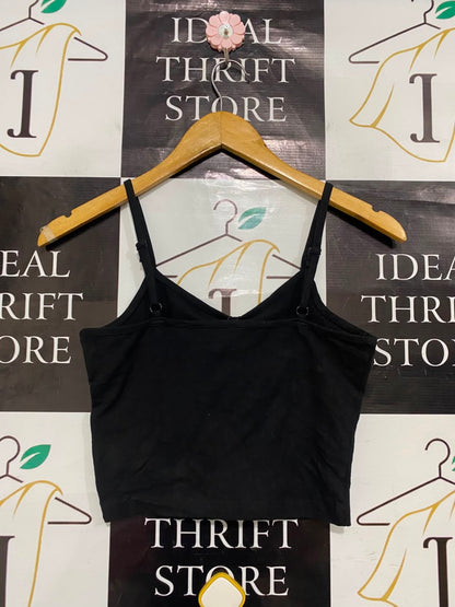BLACK FRIDAY |S| BUST 14| A21| BLACK "NO ONES BABY" GRAPHIC CROP CAMI TOP WITH SPAGHETTI STRAPS