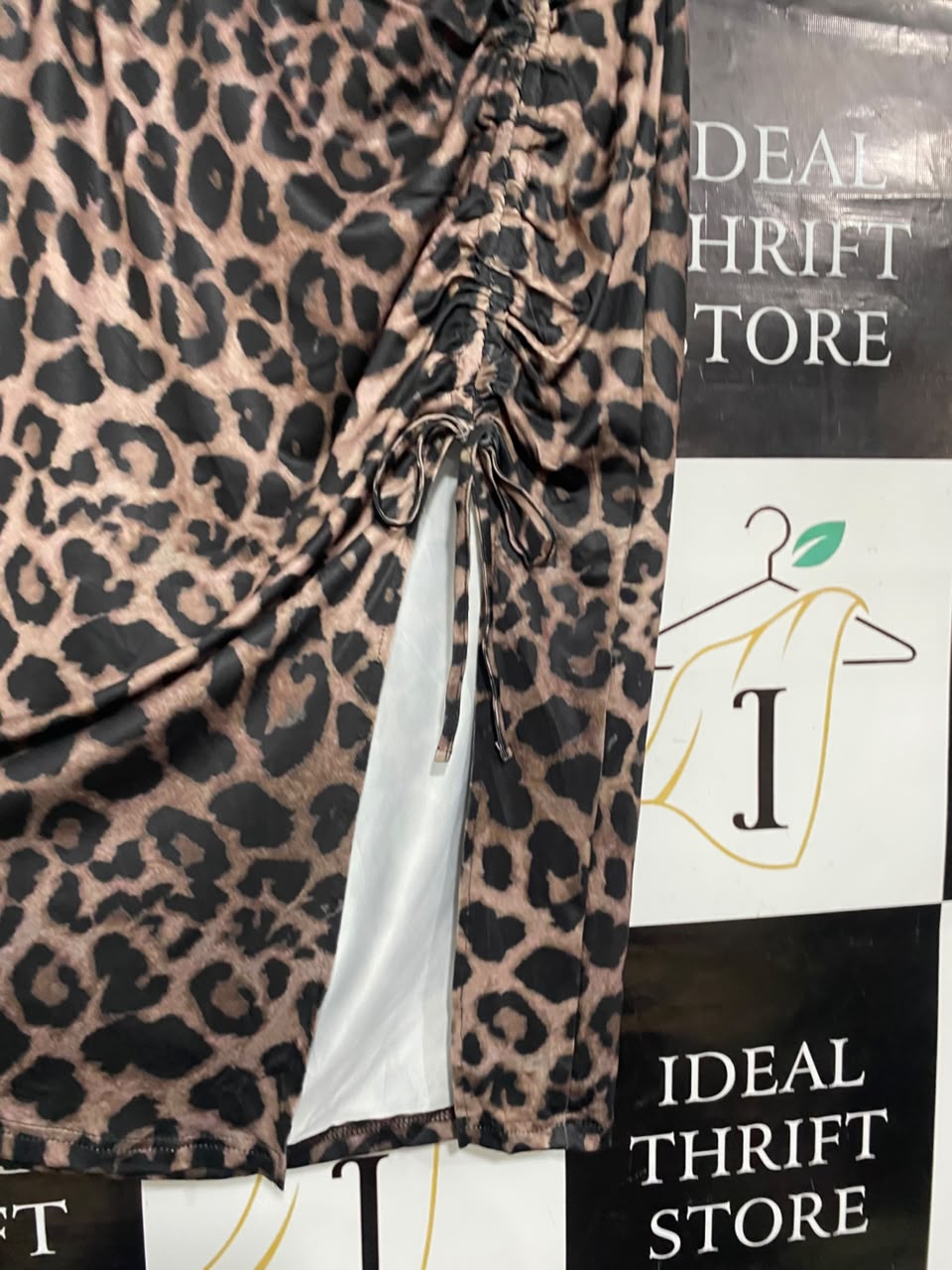 SHEIN CURVE |XL| WAIST 28| A21| BROWN LEOPARD PRINT MIDI SKIRT WITH SIDE RUCHED DRAWSTRING AND SLIT