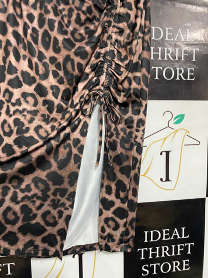 SHEIN CURVE |XL| WAIST 28| A21| BROWN LEOPARD PRINT MIDI SKIRT WITH SIDE RUCHED DRAWSTRING AND SLIT