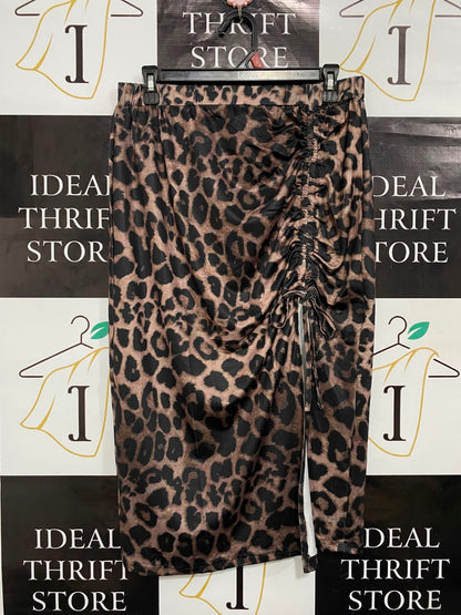 SHEIN CURVE |XL| WAIST 28| A21| BROWN LEOPARD PRINT MIDI SKIRT WITH SIDE RUCHED DRAWSTRING AND SLIT