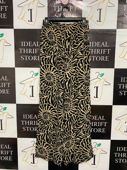 SELECT |S| WAIST 26| A21| BLACK AND BEIGE ABSTRACT SWIRL PATTERN WIDE LEG TROUSERS RELAXED FIT PANTS