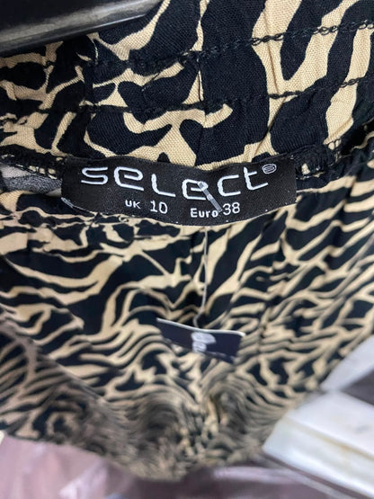 SELECT |S| WAIST 26| A21| BLACK AND BEIGE ABSTRACT SWIRL PATTERN WIDE LEG TROUSERS RELAXED FIT PANTS