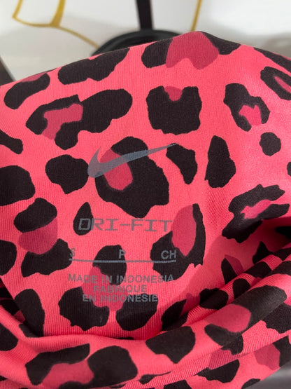 NIKE |S| WAIST 24| A21| PINK AND BLACK LEOPARD ANIMAL PRINT HIGH-WAISTED ATHLETIC BIKER SHORTS