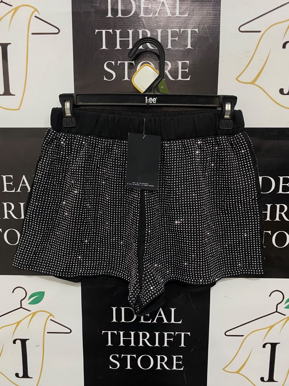 4TH RECKLESS |S| WAIST 26| A21| BLACK RHINESTONE EMBELLISHED SPARKLY SHORTS ELASTIC WAISTBAND LOUNGE SHORTS