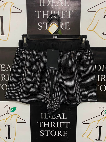 4TH RECKLESS |S| WAIST 26| A21| BLACK RHINESTONE EMBELLISHED SPARKLY SHORTS ELASTIC WAISTBAND LOUNGE SHORTS