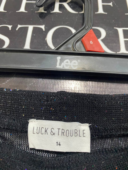 LUCK & TROUBLE |L| BUST 30| A21| BLACK RHINESTONE SPARKLY FLARE PANTS HIGH WAIST GLITTER PARTY TROUSERS