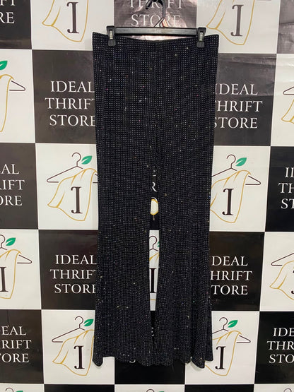 LUCK & TROUBLE |L| BUST 30| A21| BLACK RHINESTONE SPARKLY FLARE PANTS HIGH WAIST GLITTER PARTY TROUSERS
