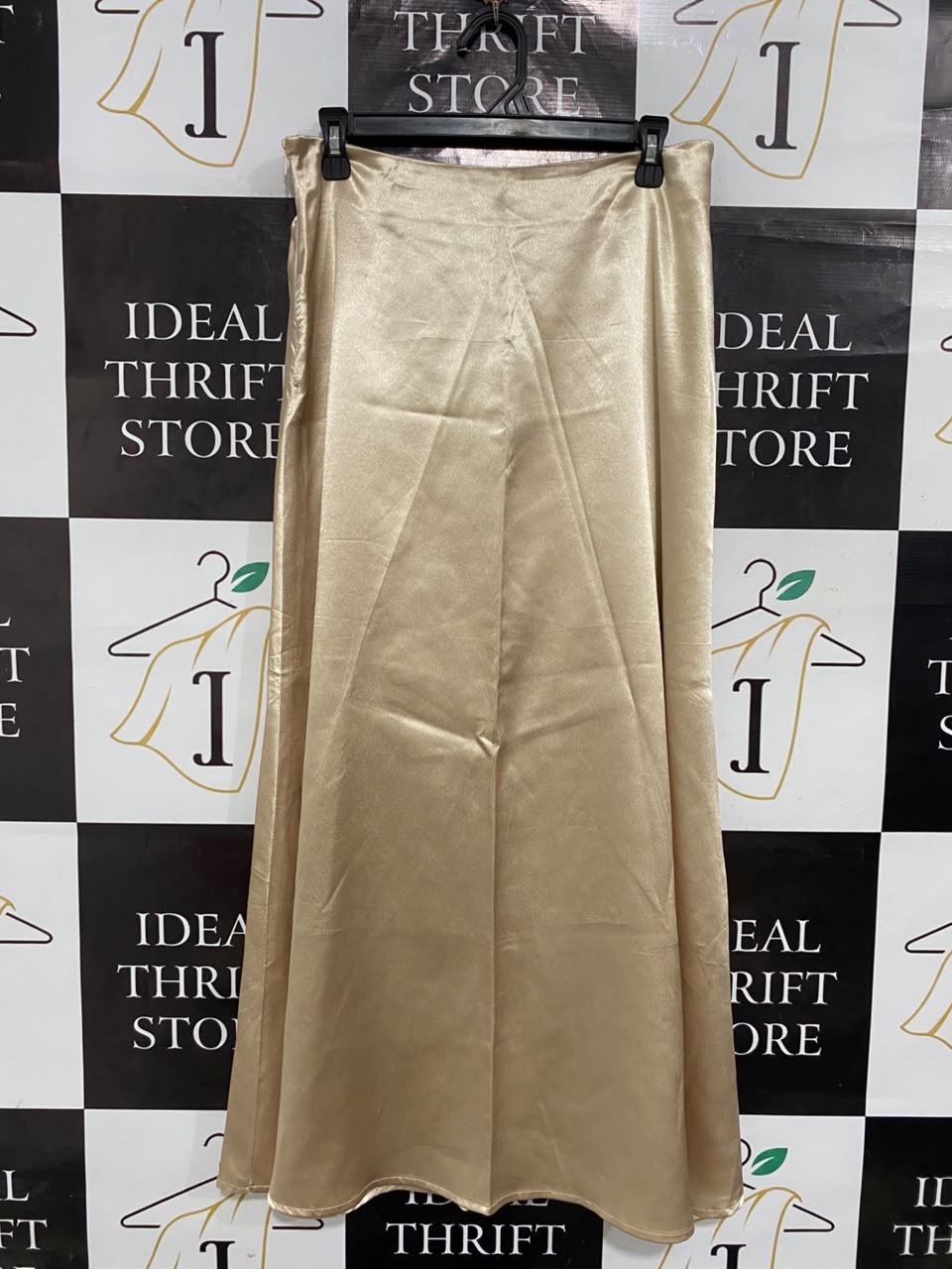 SHEIN |L| WAIST 31| A21| SATIN MIDI MAXI SKIRT CHAMPAGNE GOLD SILKY SLIP A-LINE LONG SKIRT