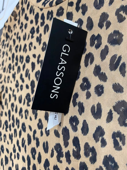 GLASSON |XS| BUST 14| A21| LEOPARD PRINT MESH LONG SLEEVE TOP SHEER ANIMAL PRINT SHIRT