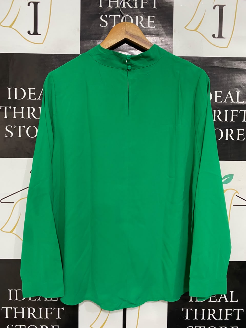 TU WOMAN |L| BUST 22| A21| GREEN BOW NECK BLOUSE LONG SLEEVE PUSSYBOW SHIRT WORKWEAR