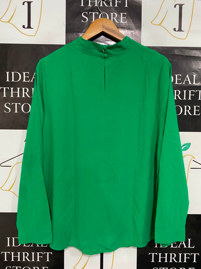 TU WOMAN |L| BUST 22| A21| GREEN BOW NECK BLOUSE LONG SLEEVE PUSSYBOW SHIRT WORKWEAR