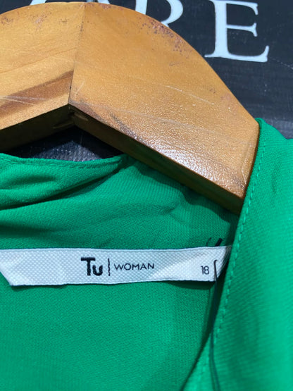TU WOMAN |L| BUST 22| A21| GREEN BOW NECK BLOUSE LONG SLEEVE PUSSYBOW SHIRT WORKWEAR