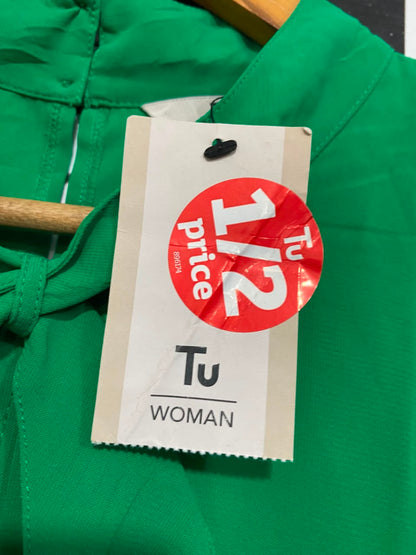 TU WOMAN |L| BUST 22| A21| GREEN BOW NECK BLOUSE LONG SLEEVE PUSSYBOW SHIRT WORKWEAR