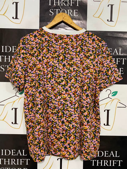 VERY |L| BUST 21| A21| FLORAL PRINT T-SHIRT MULTICOLOR DAISY SHORT SLEEVE TOP