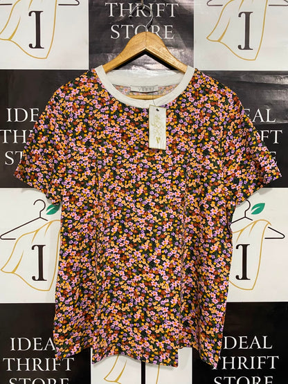 VERY |L| BUST 21| A21| FLORAL PRINT T-SHIRT MULTICOLOR DAISY SHORT SLEEVE TOP