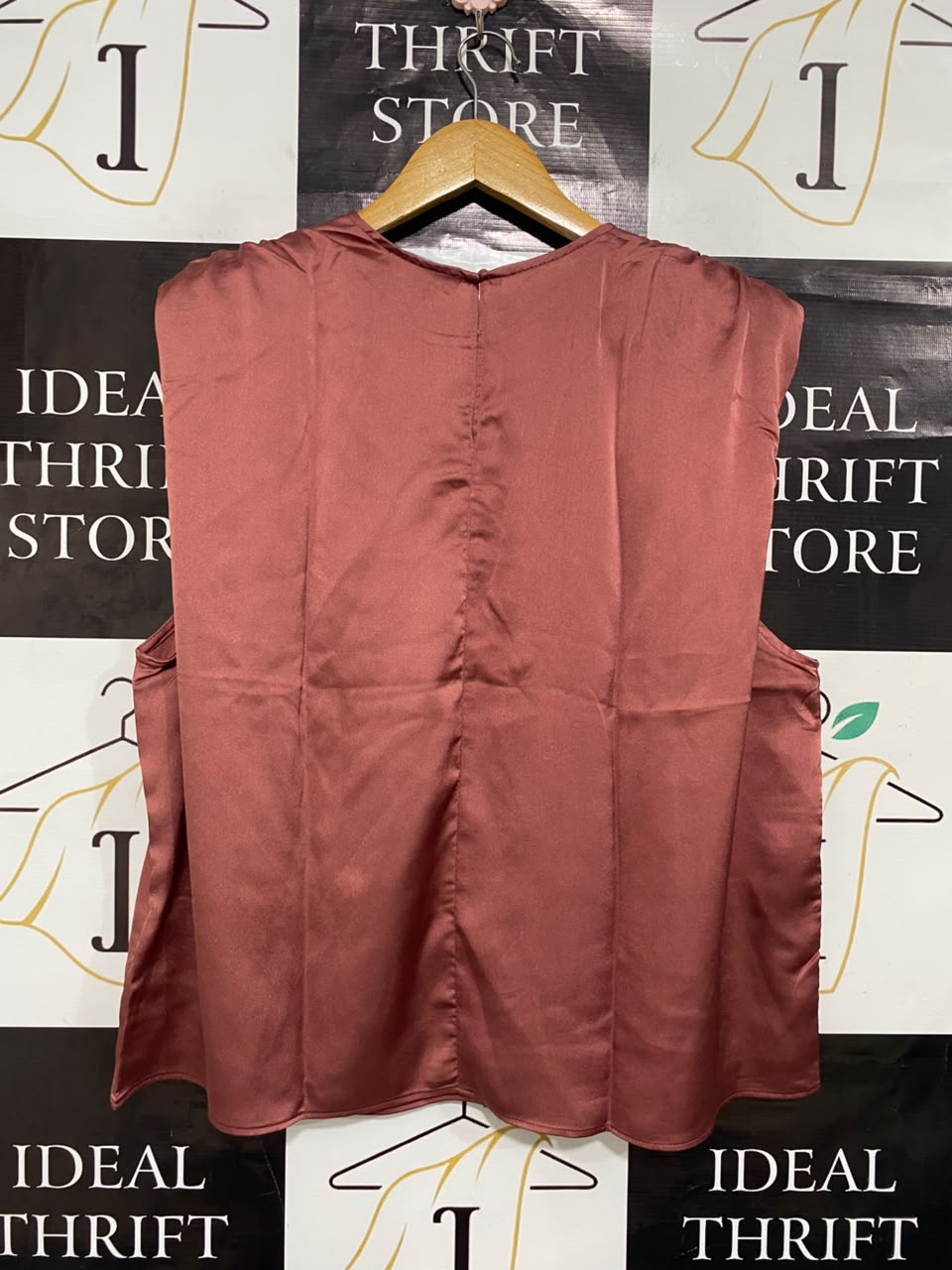 PRIMARK |L| BUST 25| A21| MAUVE PINK SATIN SLEEVELESS BLOUSE PLEATED SHOULDER TOP