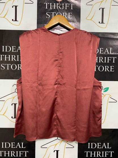 PRIMARK |L| BUST 25| A21| MAUVE PINK SATIN SLEEVELESS BLOUSE PLEATED SHOULDER TOP