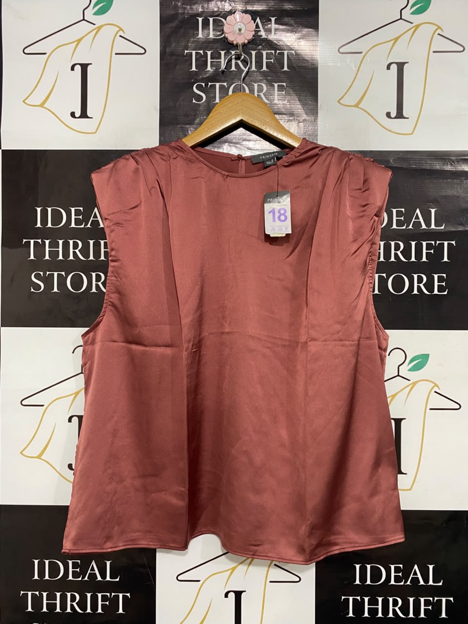 PRIMARK |L| BUST 25| A21| MAUVE PINK SATIN SLEEVELESS BLOUSE PLEATED SHOULDER TOP
