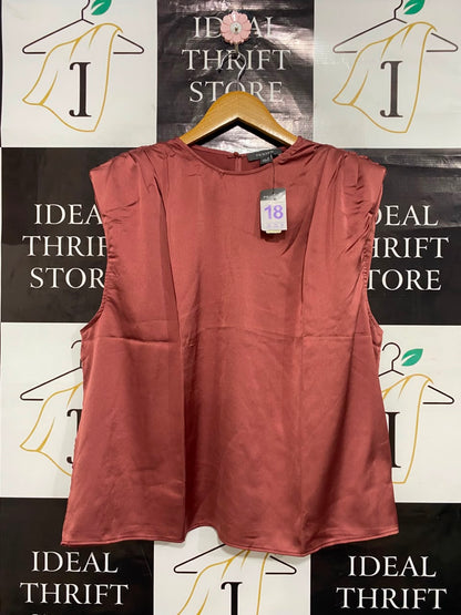 PRIMARK |L| BUST 25| A21| MAUVE PINK SATIN SLEEVELESS BLOUSE PLEATED SHOULDER TOP
