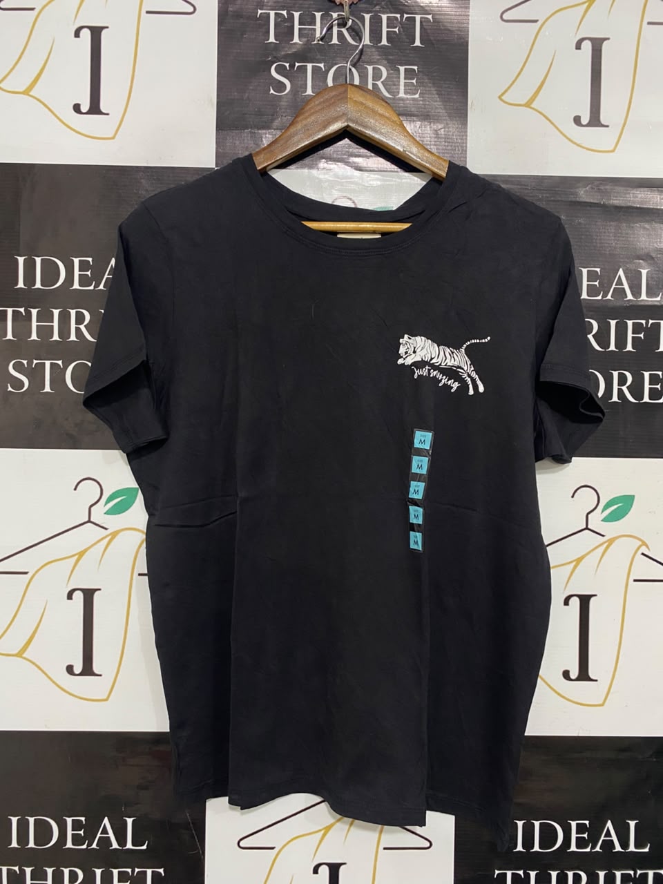 TIME TO DREAM |L| BUST 21| A21| BLACK T-SHIRT WHITE TIGER GRAPHIC JUST SAYING SHORT SLEEVE CASUAL TOP NEW