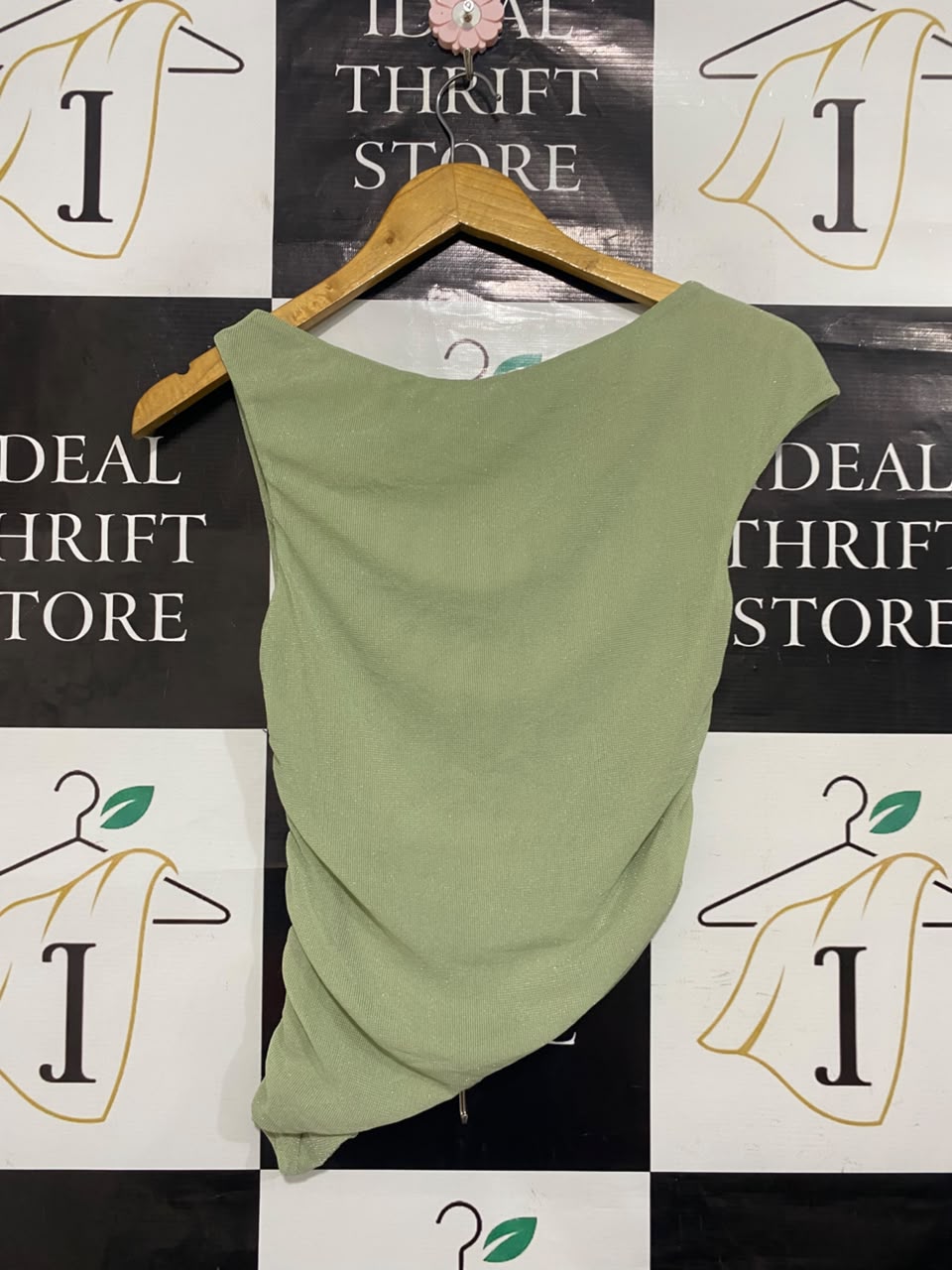 TIGER MIST |S| BUST 14| A21| SAGE GREEN COWL NECK TOP RUCHED ASYMMETRIC HEM