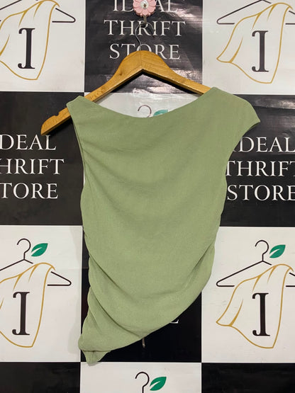 TIGER MIST |S| BUST 14| A21| SAGE GREEN COWL NECK TOP RUCHED ASYMMETRIC HEM