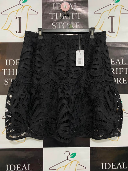 ET VOUS |XL| WAIST 34| A21| BLACK LACE SKIRT CUTOUT FLORAL PATTERN MINI SKIRT ELEGANT