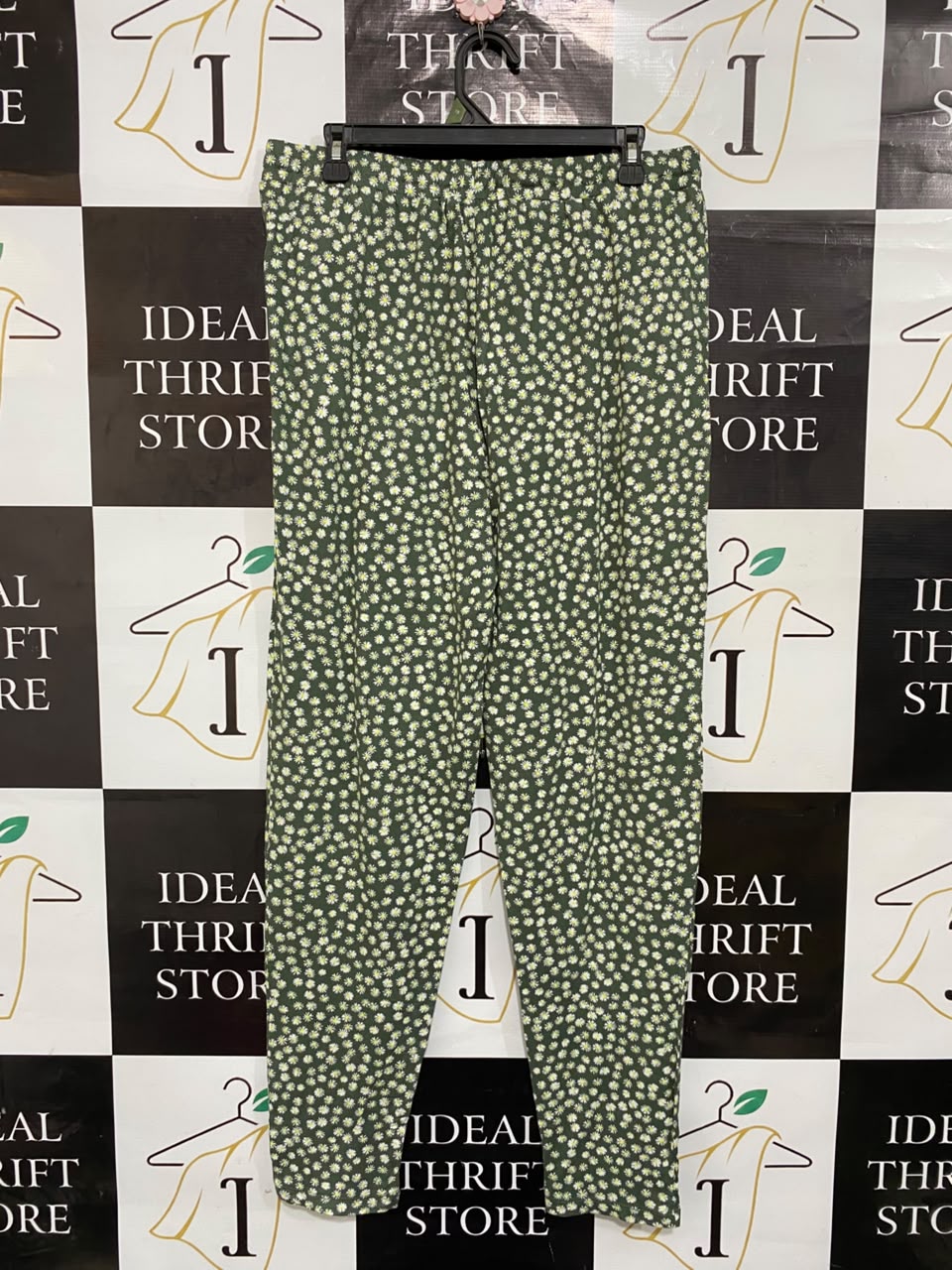 PRIMARK |S| WAIST 32| A21| GREEN FLORAL LOUNGE PANTS DAISY PRINT DRAWSTRING CASUAL JOGGERS SLEEPWEAR
