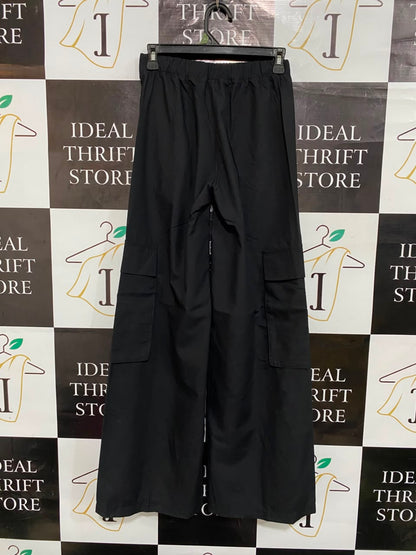 |S| WAIST 26| A21| BLACK CARGO PANTS HIGH WAIST UTILITY WIDE LEG TROUSERS STREETWEAR