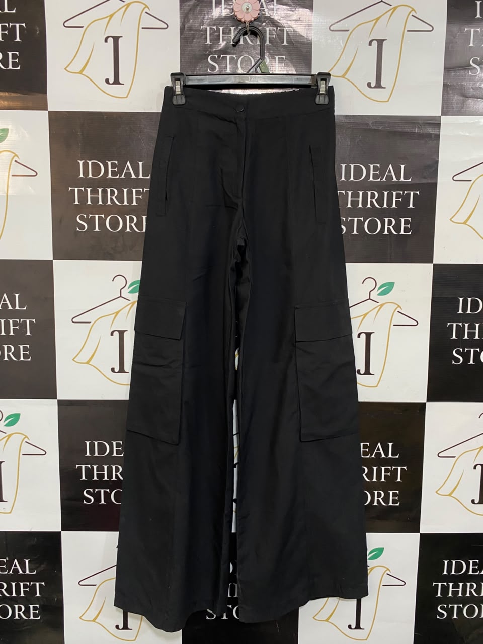 |S| WAIST 26| A21| BLACK CARGO PANTS HIGH WAIST UTILITY WIDE LEG TROUSERS STREETWEAR