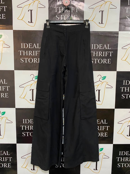 |S| WAIST 26| A21| BLACK CARGO PANTS HIGH WAIST UTILITY WIDE LEG TROUSERS STREETWEAR