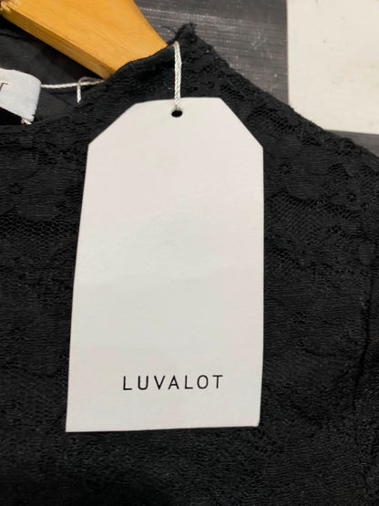 LUVALOT |S| BUST 14| A21| BLACK LACE SHORT SLEEVE TOP MOCK NECK ELEGANT BLOUSE