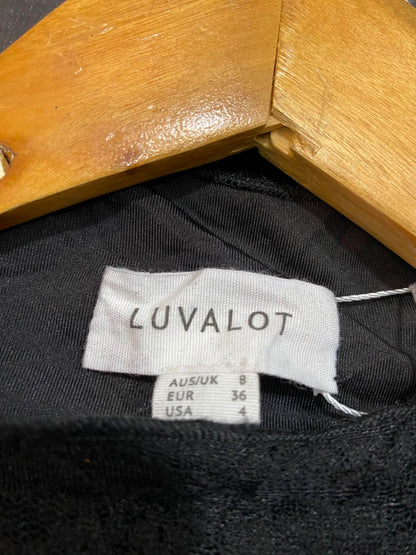 LUVALOT |S| BUST 14| A21| BLACK LACE SHORT SLEEVE TOP MOCK NECK ELEGANT BLOUSE