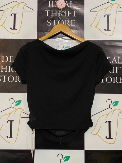 CIDER |S| BUST 16| A21| BLACK COWL NECK TOP SHORT SLEEVE RUCHED ASYMMETRIC HEM CASUAL SHIRT
