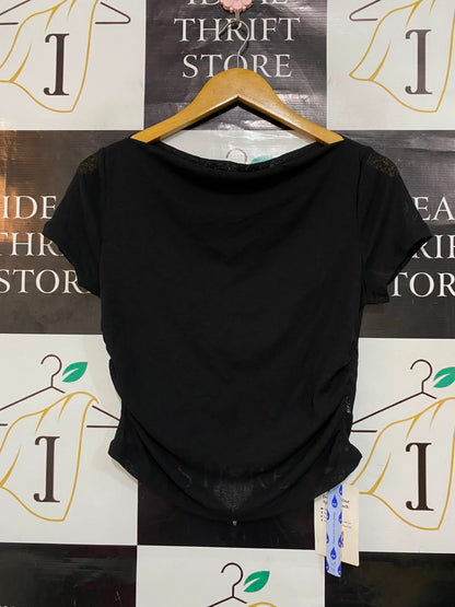 CIDER |S| BUST 16| A21| BLACK COWL NECK TOP SHORT SLEEVE RUCHED ASYMMETRIC HEM CASUAL SHIRT
