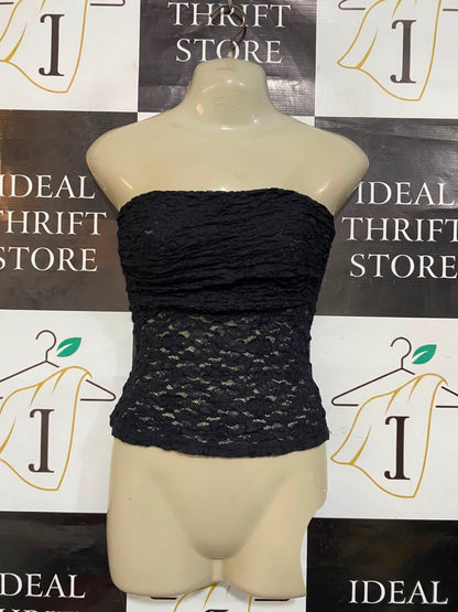 SUPRE |XS| BUST 15| A21| BLACK LACE BANDEAU TOP STRAPLESS CORSET STYLE CROP TUBE TOP