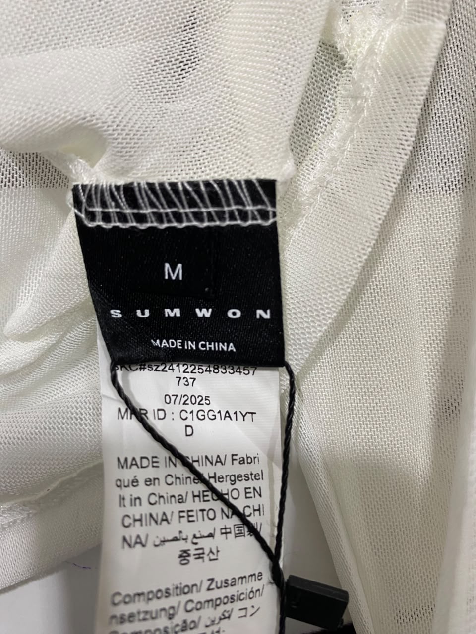 SUMWON |M| BUST 15| A21| WHITE MESH CROP TOP BLESSED SCRIPT LONG SLEEVE SHEER Y2K SHIRT