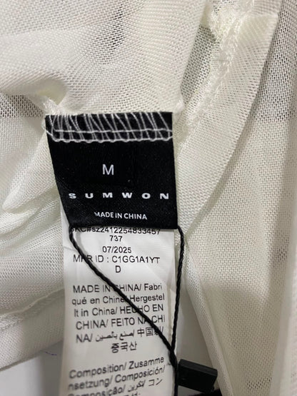 SUMWON |M| BUST 15| A21| WHITE MESH CROP TOP BLESSED SCRIPT LONG SLEEVE SHEER Y2K SHIRT
