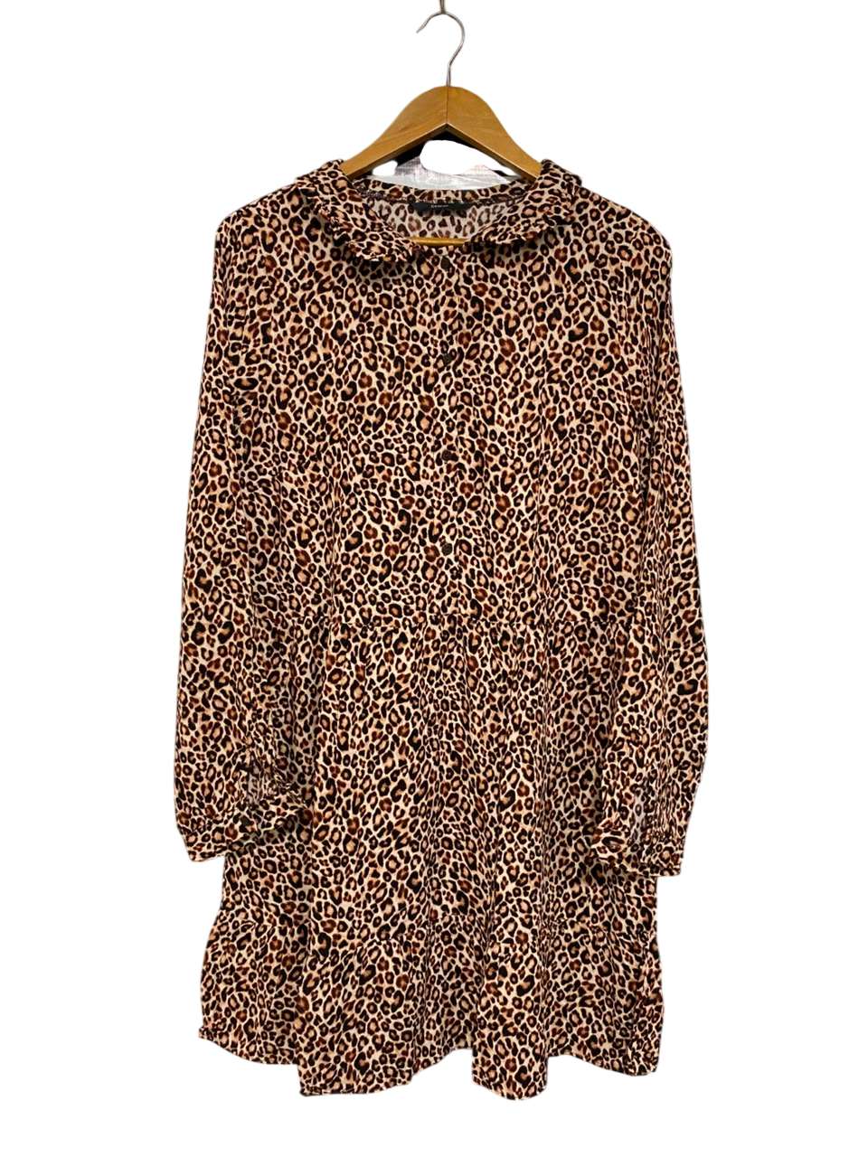 GEORGE |L| BUST 21| A22| LEOPARD ANIMAL PRINT COLLARED TIERED MINI DRESS | LONG-SLEEVE CASUAL STATEMENT DRESS