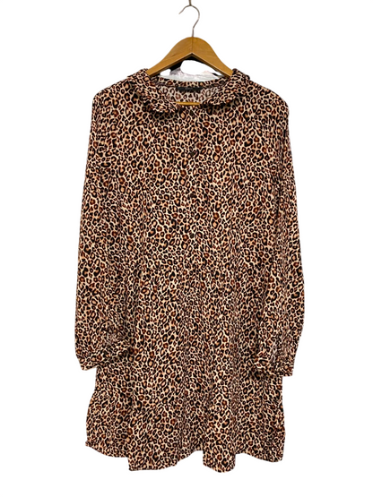 GEORGE |L| BUST 21| A22| LEOPARD ANIMAL PRINT COLLARED TIERED MINI DRESS | LONG-SLEEVE CASUAL STATEMENT DRESS