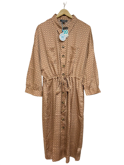 PRIMARK |M| BUST FREE| A22| BROWN GEOMETRIC PRINT DRAWSTRING SHIRT DRESS | ELEGANT MIDI UTILITY DRESS