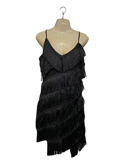 MISSGUIDED |M| BUST 17| A22| BLACK FRINGED SPAGHETTI STRAP MINI DRESS | FLAPPER-STYLE PARTY COCKTAIL DRESS