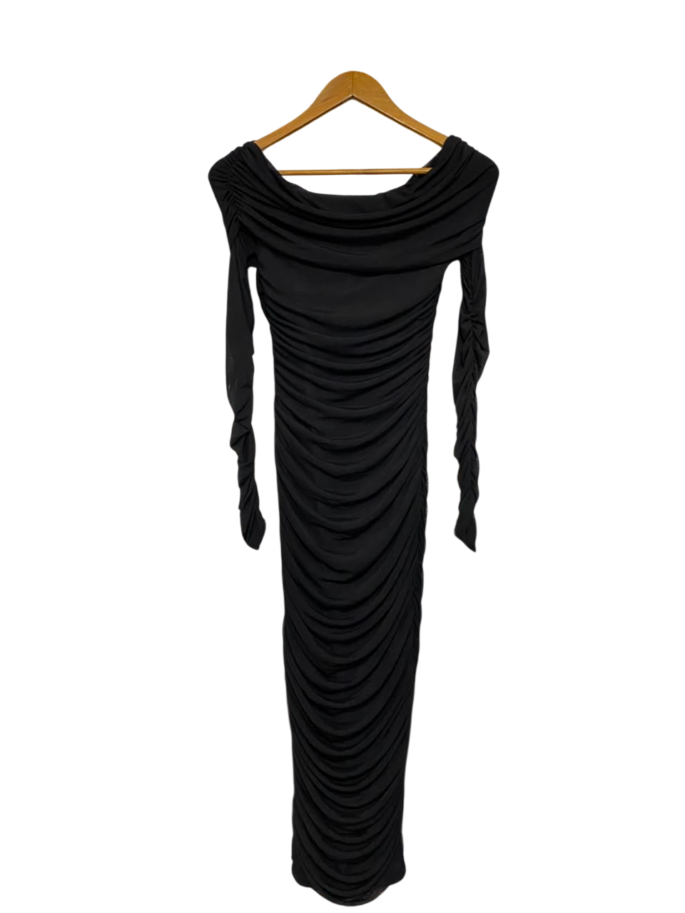 SHEIN |XS| BUST 13| A22| BLACK OFF-SHOULDER RUCHED LONG-SLEEVE MAXI DRESS | ELEGANT COCKTAIL PARTY DRESS