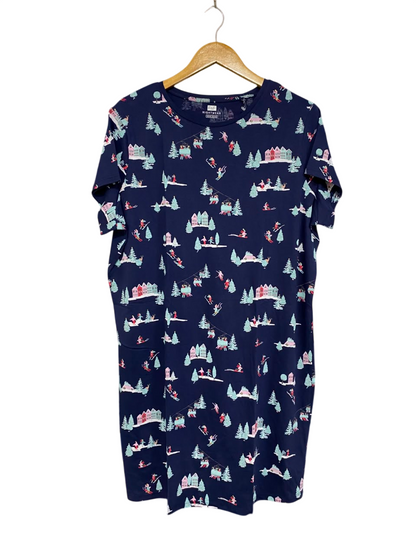 F&F |XL| BUST 23| A22| NAVY BLUE WINTER SKI RESORT PRINT SLEEP SHIRT | COMFORTABLE SHORT-SLEEVE NIGHTSHIRT