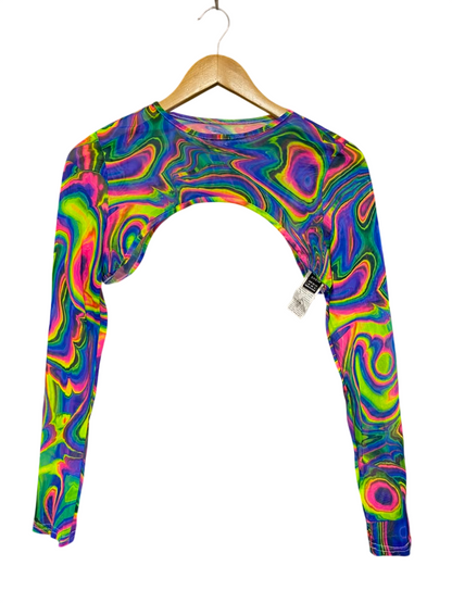 SHEIN |M| BUST 14| A22| NEON SWIRL PRINT MESH BOLERO SHUG | LONG-SLEVE CROPPED TOP