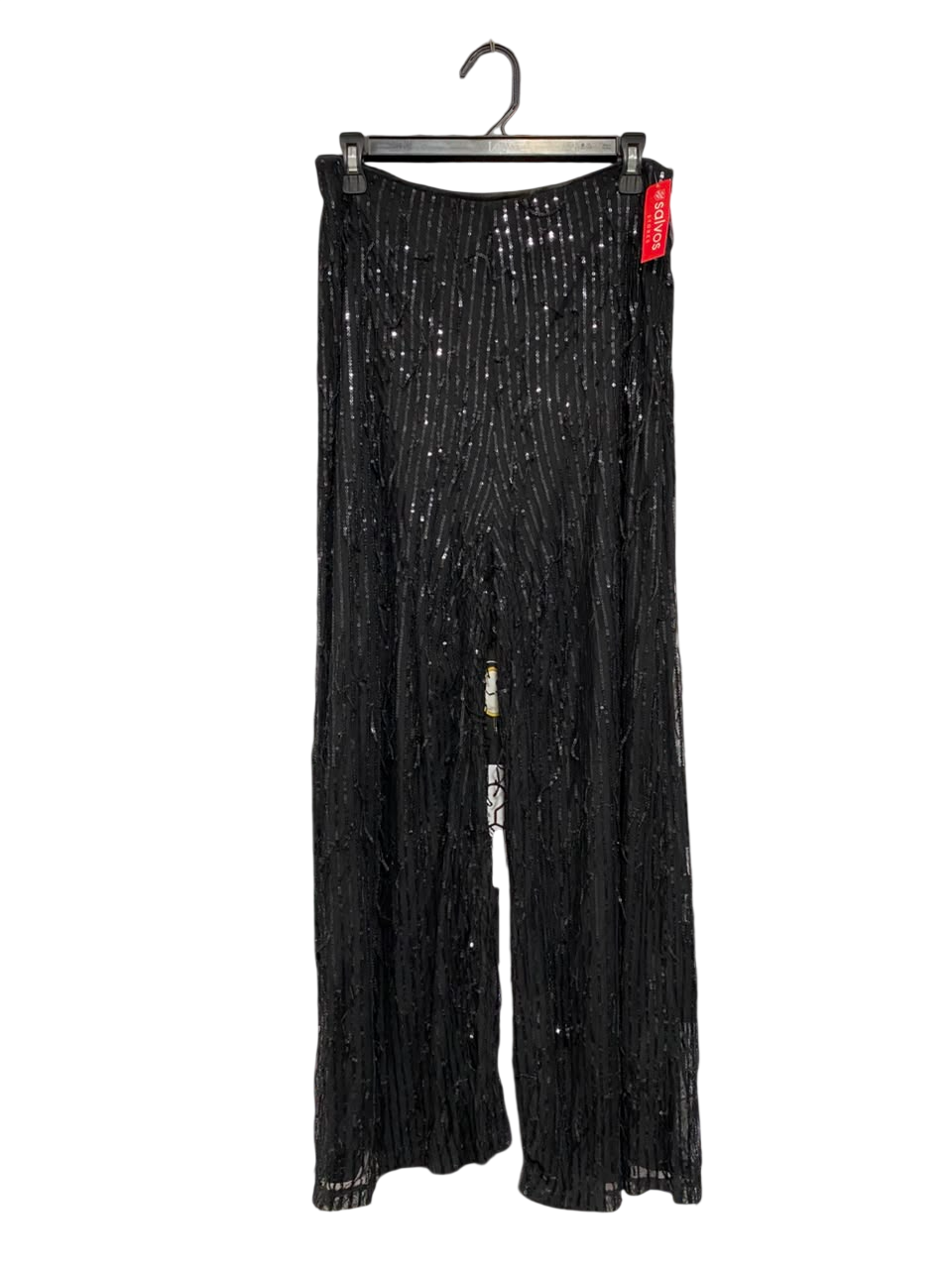 SHOWPO |M| WAIST 28| A22| BLACK SEQUIN WIDE-LEG TROUSERS | GLAMOROUS SPARKLY FULL-LENGTH PARTY PANTS