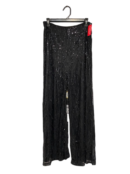 SHOWPO |M| WAIST 28| A22| BLACK SEQUIN WIDE-LEG TROUSERS | GLAMOROUS SPARKLY FULL-LENGTH PARTY PANTS