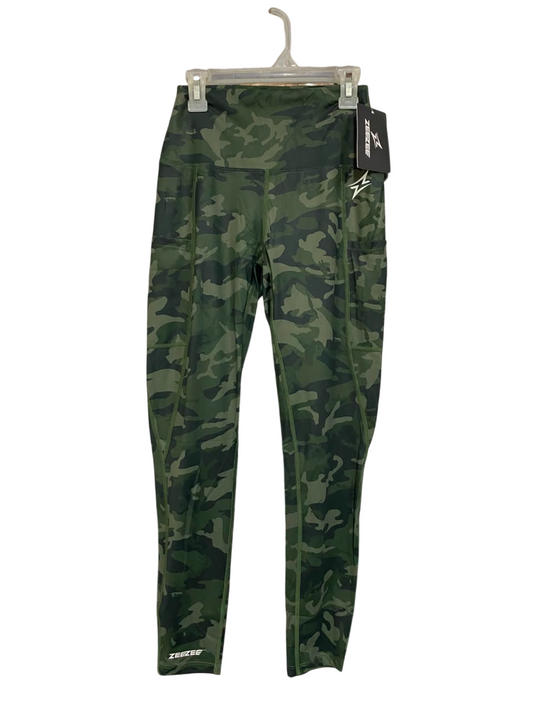 ZEE ZEE |XS| WAIST 20| A22| OLIVE GREEN CAMO ATHLETIC LEGGINGS | HIGH-WAISTED POCKET WORKOUT TIGHTS